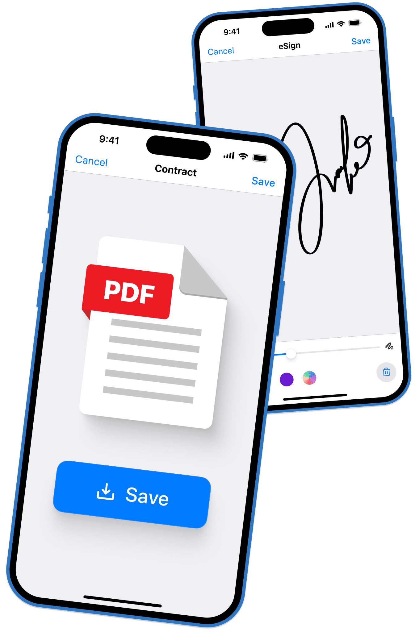 scanner app iphone mockups showing png export and esign features