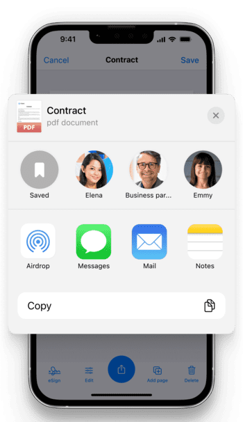 Sharing the documents interface of the Scanner App