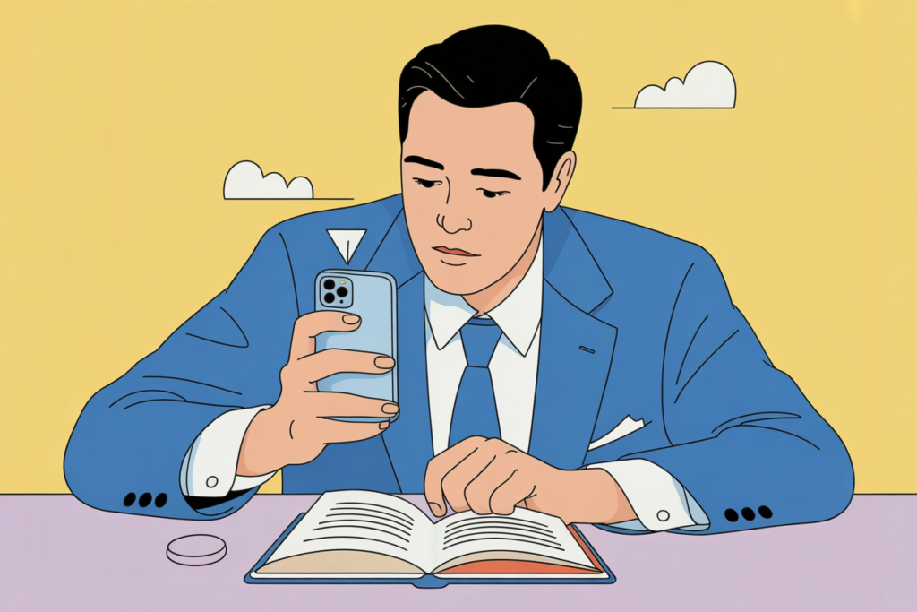 a person scanning a document with an iphone