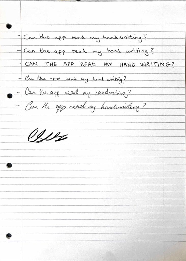 Handwritten note scan with most words accurately captured and readable